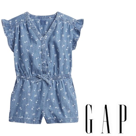 GAP Kids | Blue | Floral Print Denim Romper - Picture 1 of 7